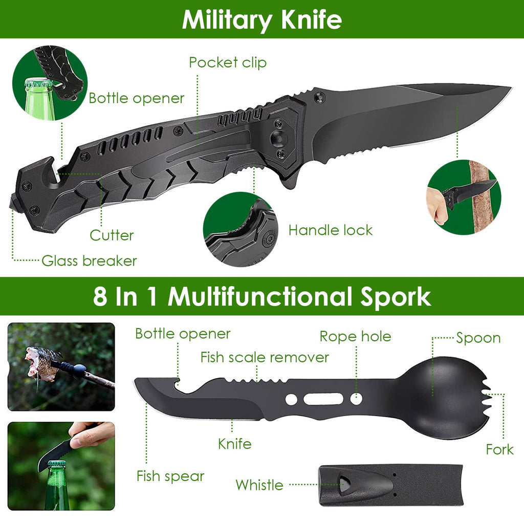 47Pcs Lost Dad Emergency Survival Kit Survival EDC Gear Equipment Tool First Aid Supplies Kit Tools with Pouch for Hiking Hunting Disaster Camping Adventure