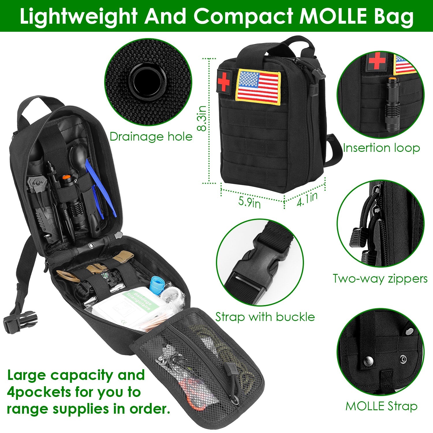 47Pcs Lost Dad Emergency Survival Kit Survival EDC Gear Equipment Tool First Aid Supplies Kit Tools with Pouch for Hiking Hunting Disaster Camping Adventure