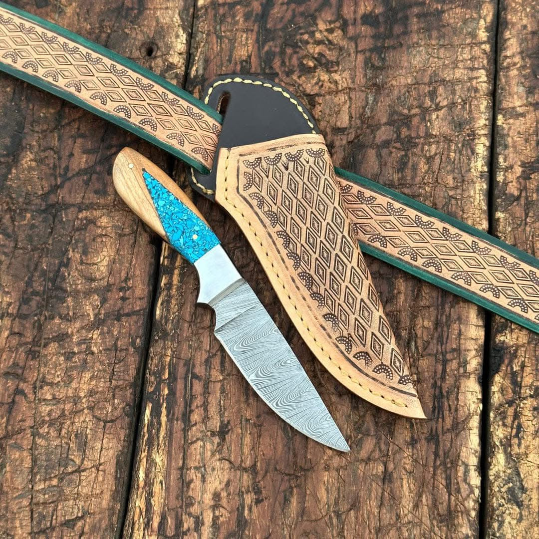 Handcrafted Lost Dad Rescue Knife – Damascus Steel Blade with Resin & Olive Wood Handle
